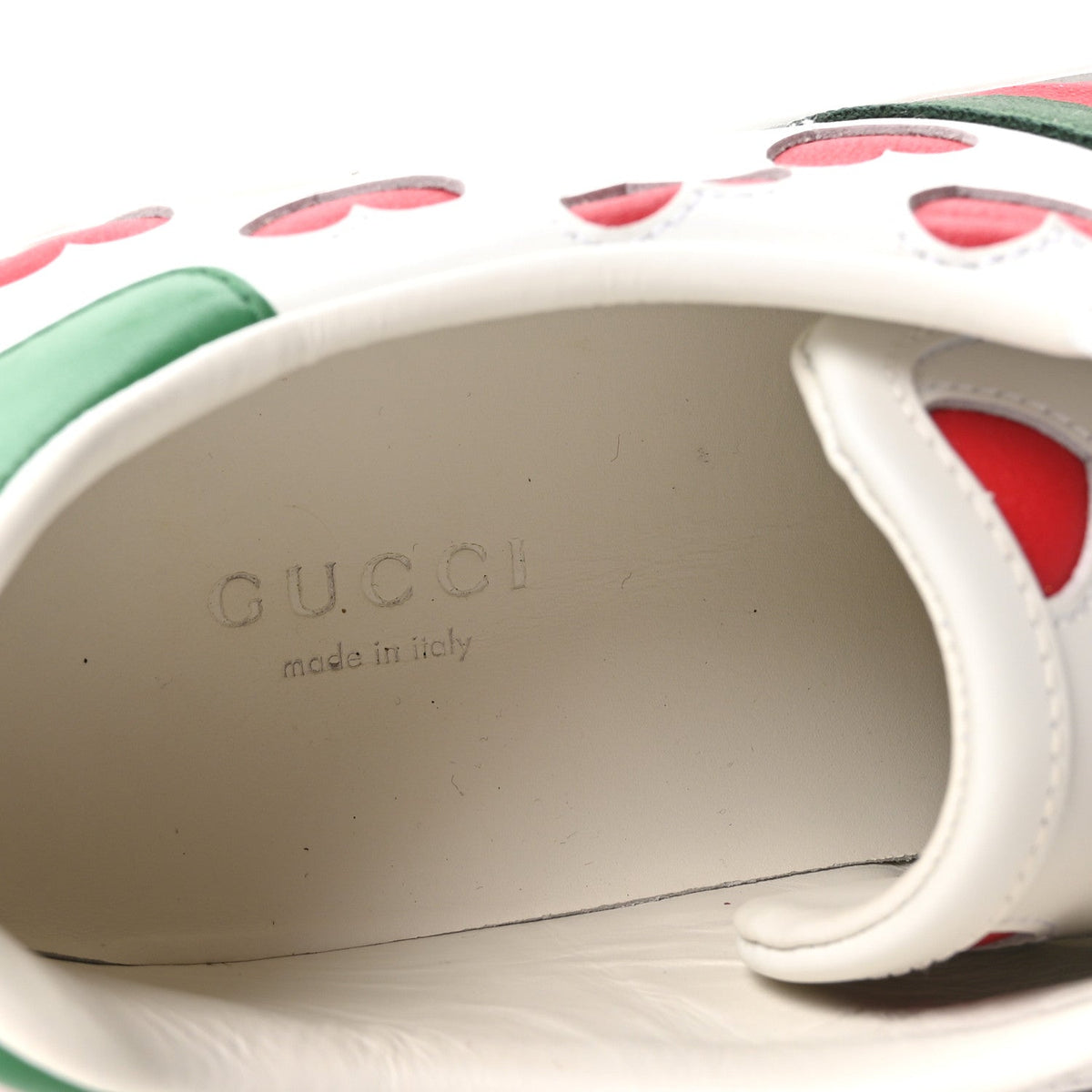 Gucci Calfskin Miro Soft Web Heart Cut Out Women's Ace Sneakers 36.5 White