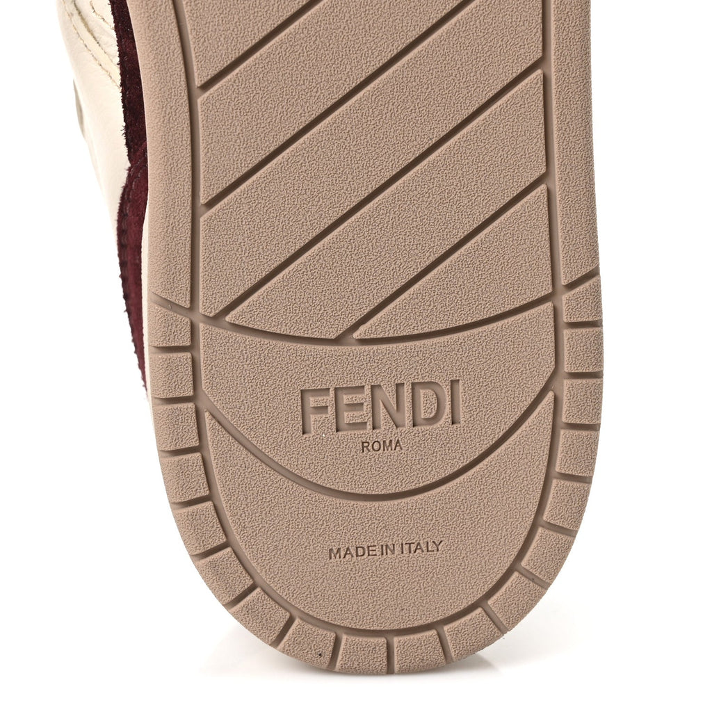 Fendi Grained Calfskin Men's Match Low Top Sneakers 7 White Burgundy Amber