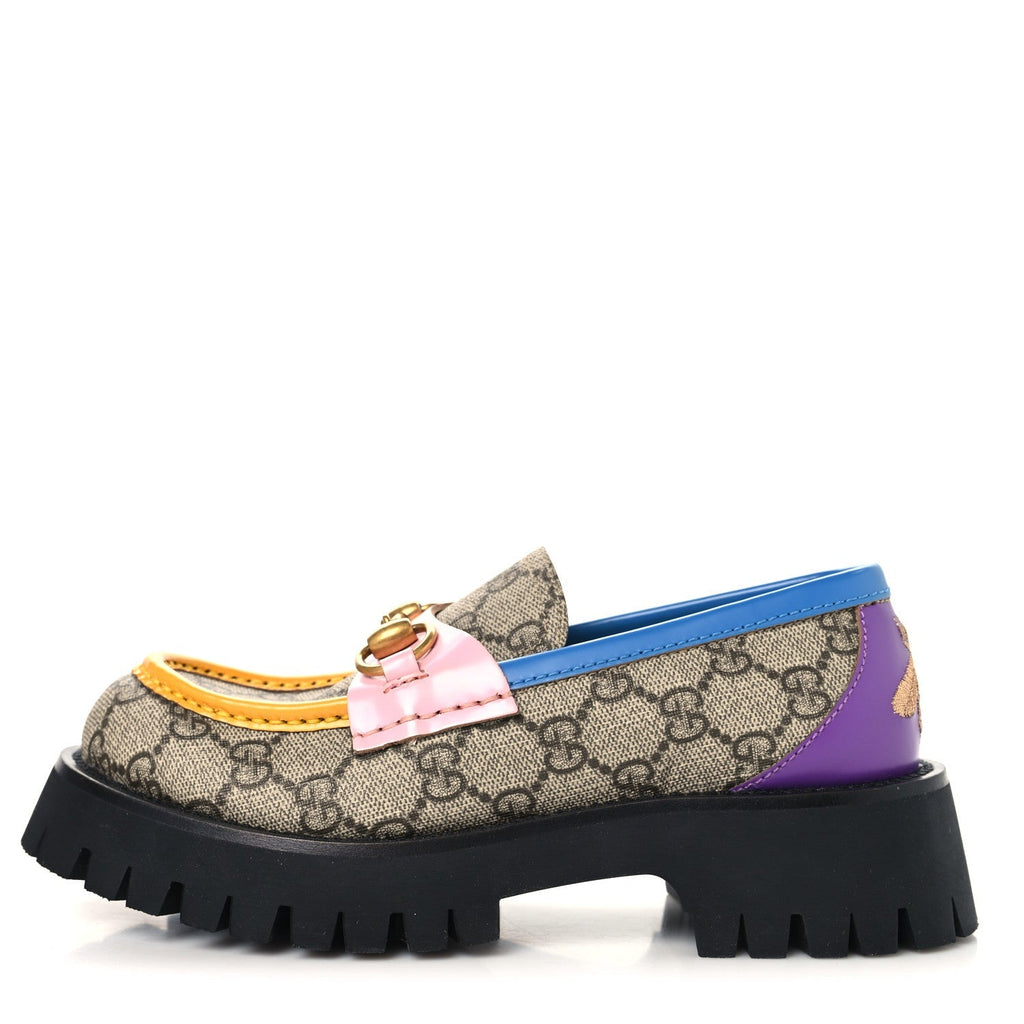Gucci GG Supreme Women's Harald Horsebit 25mm Platform Loafers 35.5 Beige Pink