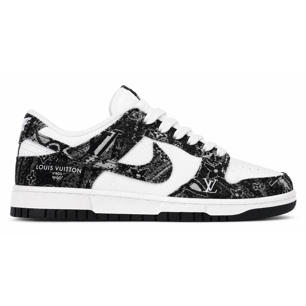 LV x Nike Dunk Low Sneaker in Black and White Monogram Canvas