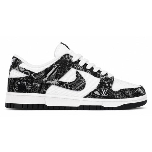 LV x Nike Dunk Low Sneaker in Black and White Monogram Canvas