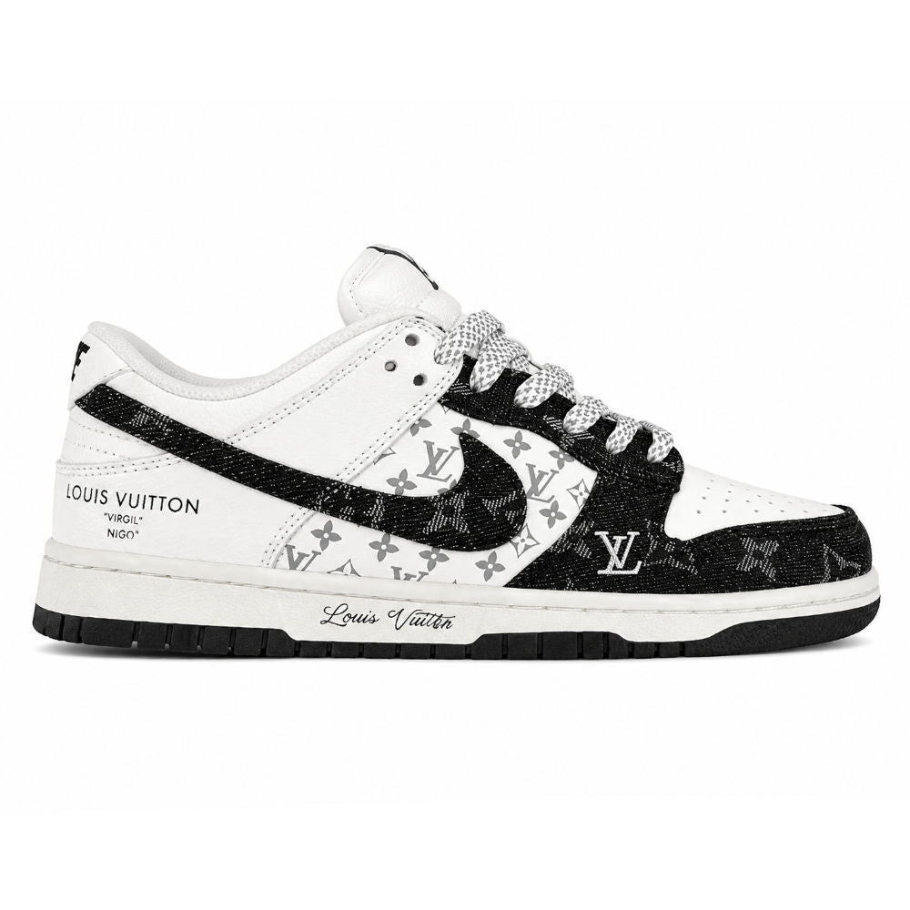 LV x Nike SB Dunk Low White Black Denim Monogram Sneaker